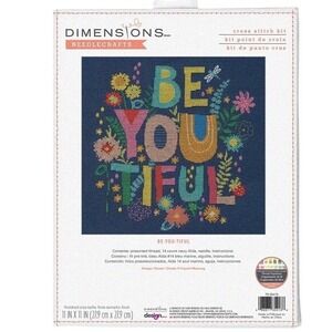 NEW Dimensions Be-You-Tiful Creative Cross Stitch Kit Navy Floral 70-35413 11x11